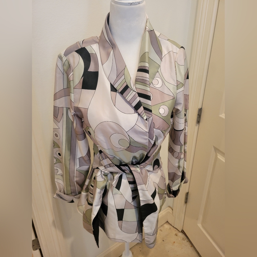 Marisa Baratelli Geometric Print Thai Wrap Blouse
